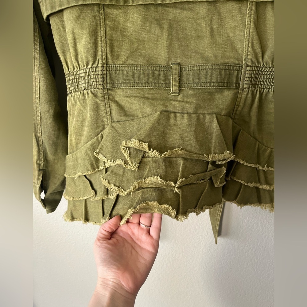 HEI HEI Anthropologie Ruffleback Military Green Jacket Women’s Size M - Picture 10 of 15